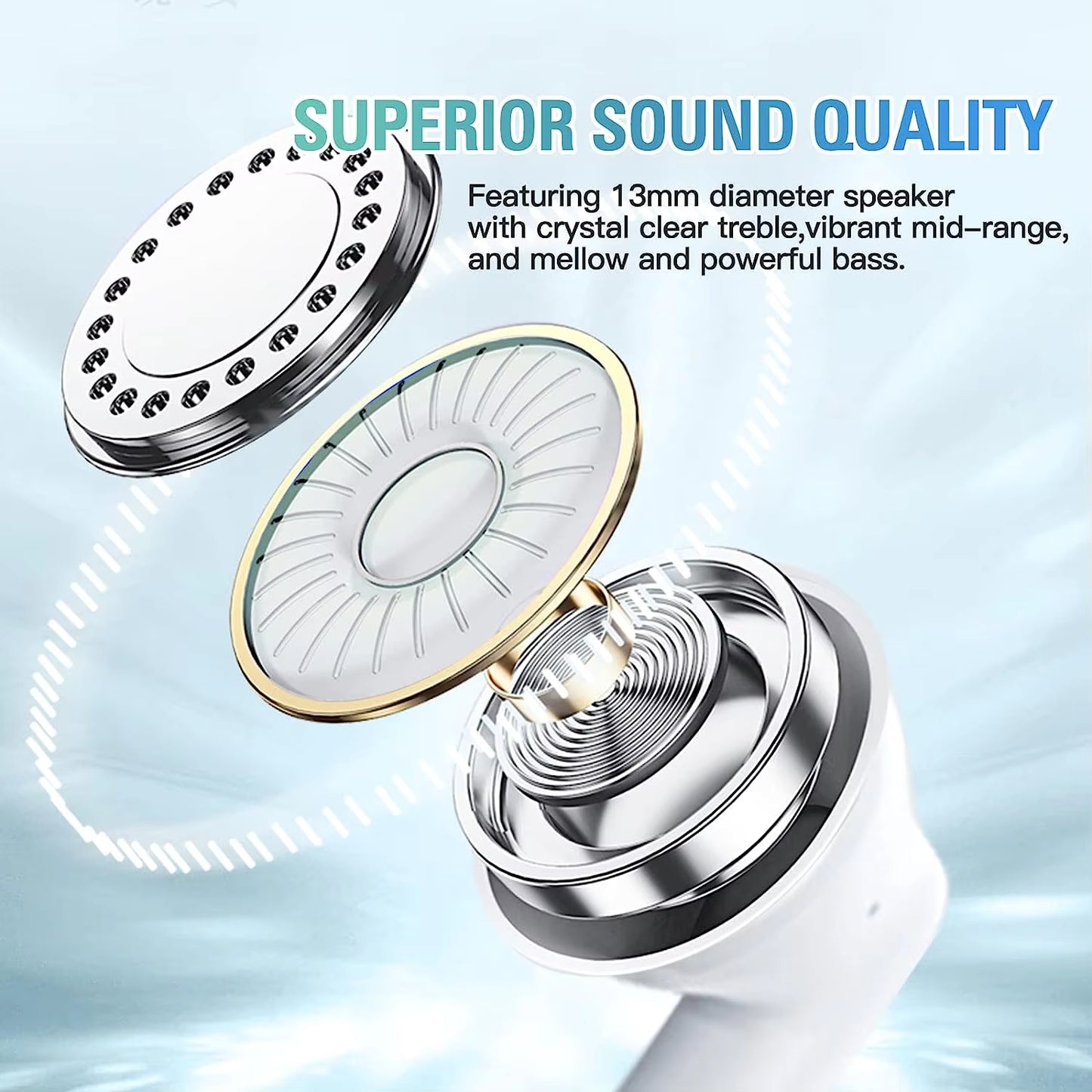 HE-080A Wireless Headphones Wireless Bluetooth 5.3 Earbuds Touch Control 24H Playtime Ear Earbud IPX4 Waterproof Earphones