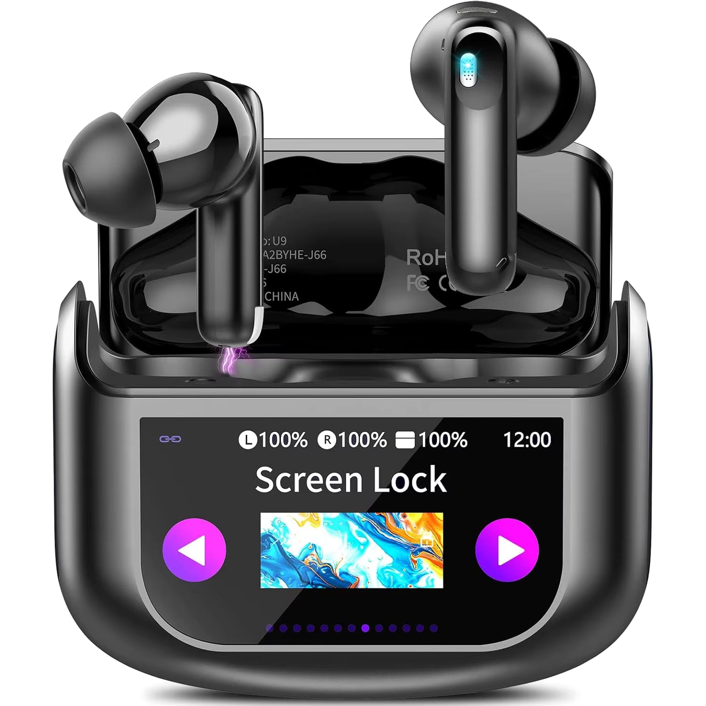 ANC Noise Cancelling Earbuds True Wireless Bluetooth 5.4 with LED Touch Screen Deep Bass Stereo Gaming Ear Buds