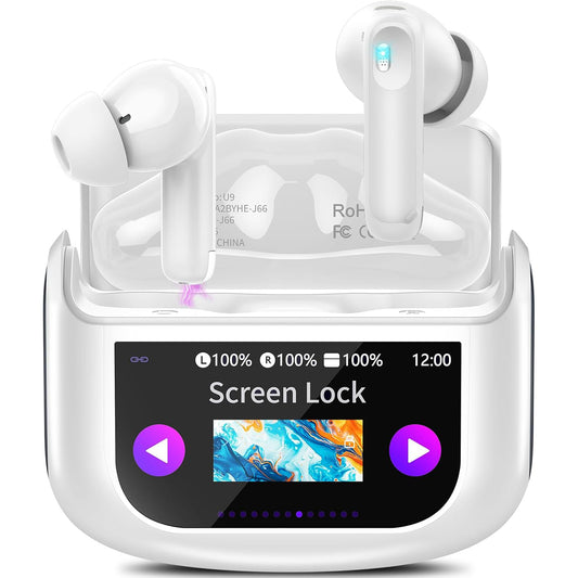 ANC Noise Cancelling Earbuds True Wireless Bluetooth 5.4 with LED Touch Screen Deep Bass Stereo Gaming Ear Buds