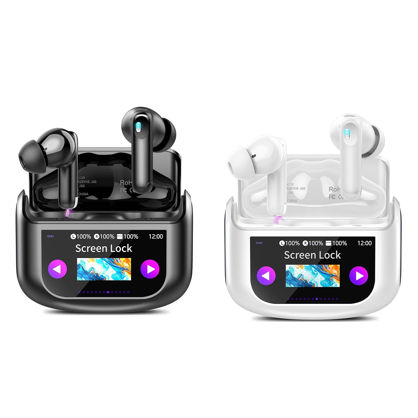 ANC Noise Cancelling Earbuds True Wireless Bluetooth 5.4 with LED Touch Screen Deep Bass Stereo Gaming Ear Buds